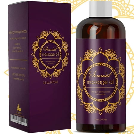 Sensual Massage Oil with Pure Almond Oil and Relaxing Lavender Oil Jojoba Oil Nourishing Dry Skin Formula for Women and Men 100% Natural Hypoallergenic Skin Therapy Large 16 oz Bottle. - USA (Best Sensual Massage Ever)
