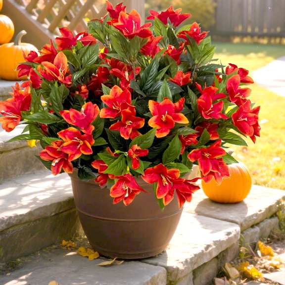 4 Large Bundles Realistic Fake Azalea Artificial Flowers for Outdoors Fake Plants UV Resistant Spring Summer Decor, Artificial Faux Plants Outdoor Flowers No Fade for Porch Garden Window Box