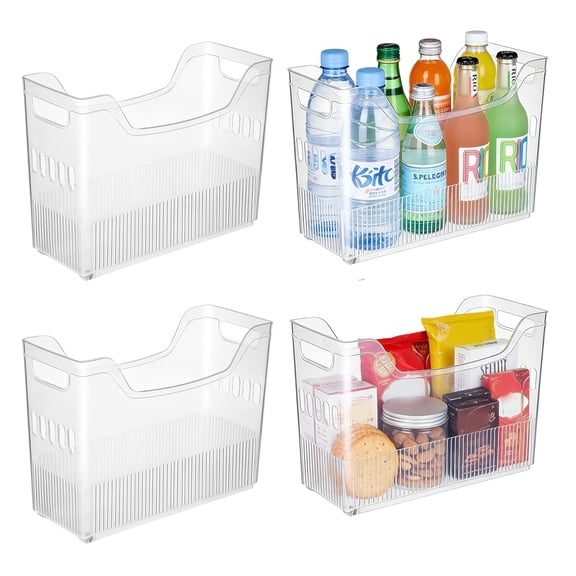 2Pcs Plastic Freezer Organizer Bins with Wheel Kitchen Storage Containers for Storing Vegetables, Fruit, Drinks, and Condiments