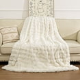 thumbnail image 2 of MJIAexp Faux Fur Throw Blanket for Couch, Cozy Soft Plush Thick Fuzzy Comfy Bubble Blanket and Fuzzy Plush Rabbit Fur Blanket for Sofa Bedroom Living Room, 60" x 80" Beige, 2 of 9
