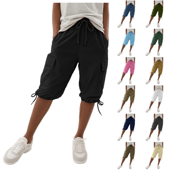Only Moment Women's Bermuda Long Shorts with Pockets High Waist Loose Sweatpants Casual Lounge Yoga Workout Palazzo Beige,L