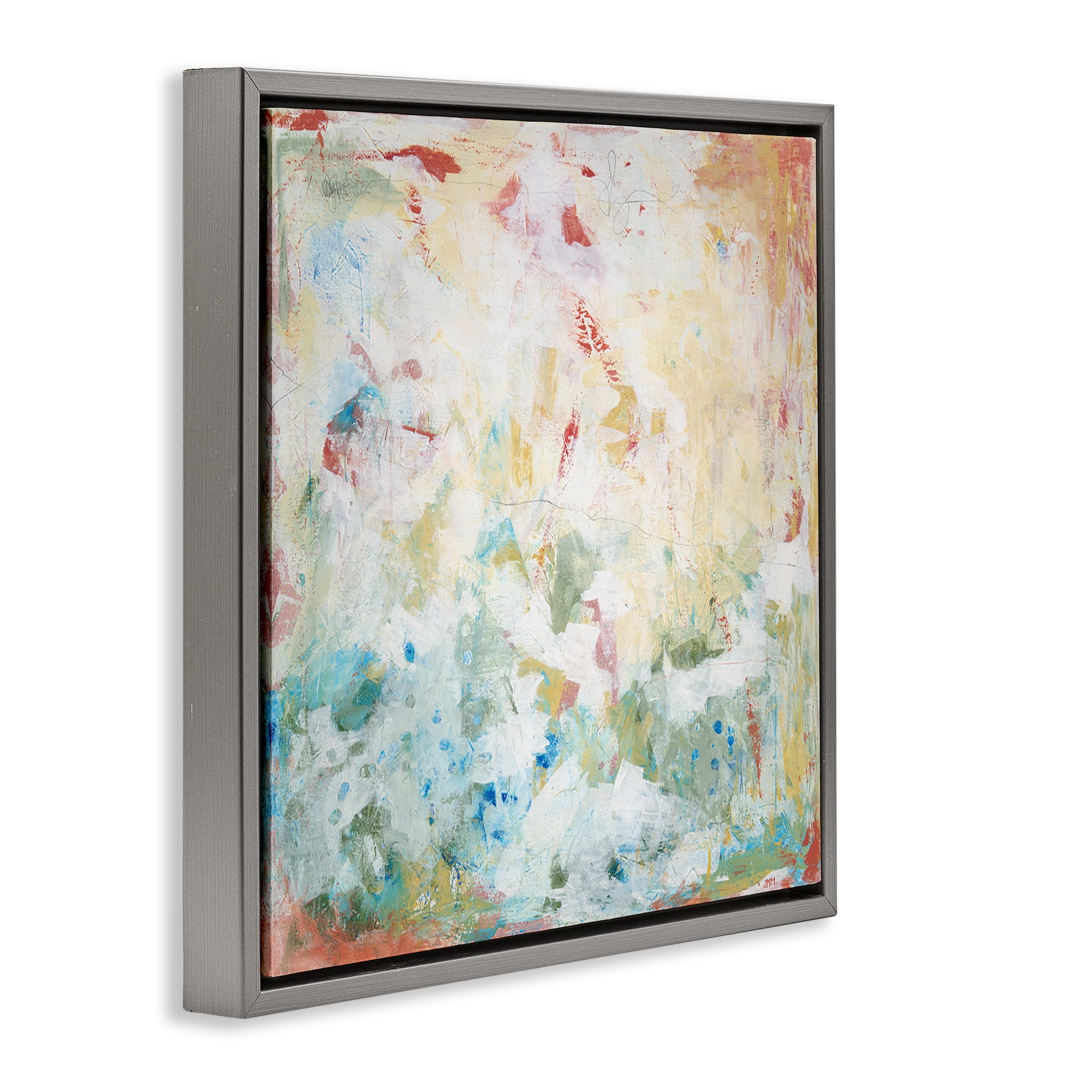 Stupell Industries Muted Restless Abstract Abstract Painting Gray Floater Framed Canvas Art Print Wall Art, 18 x 18