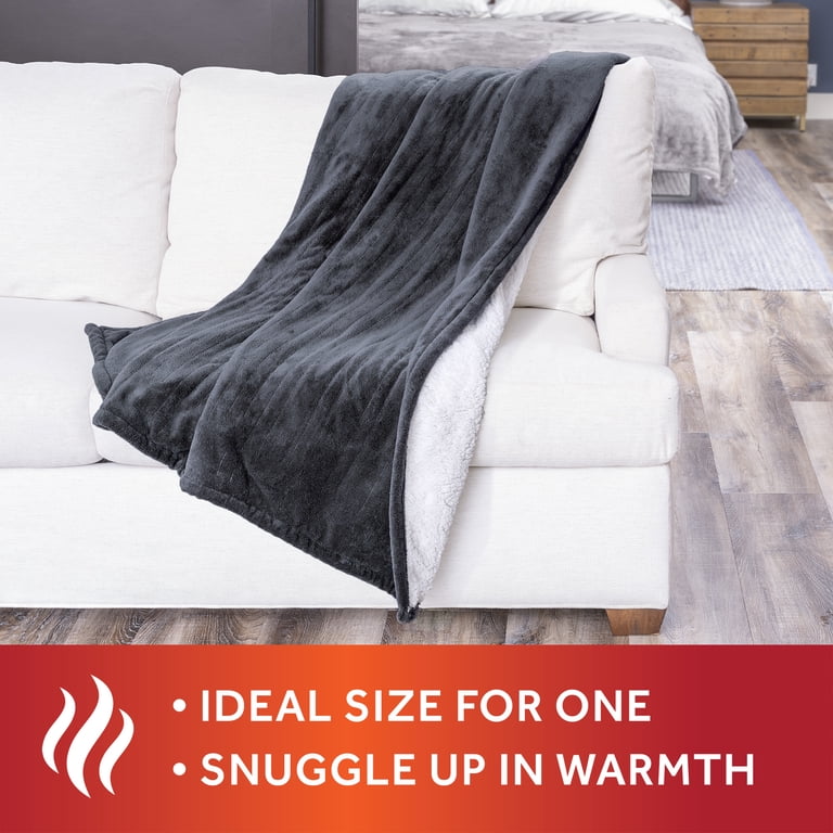 Sunbeam Heated Electric Throw Blanket, Cozy Sherpa, Grey Slate, 50 x 60 -  Walmart.com
