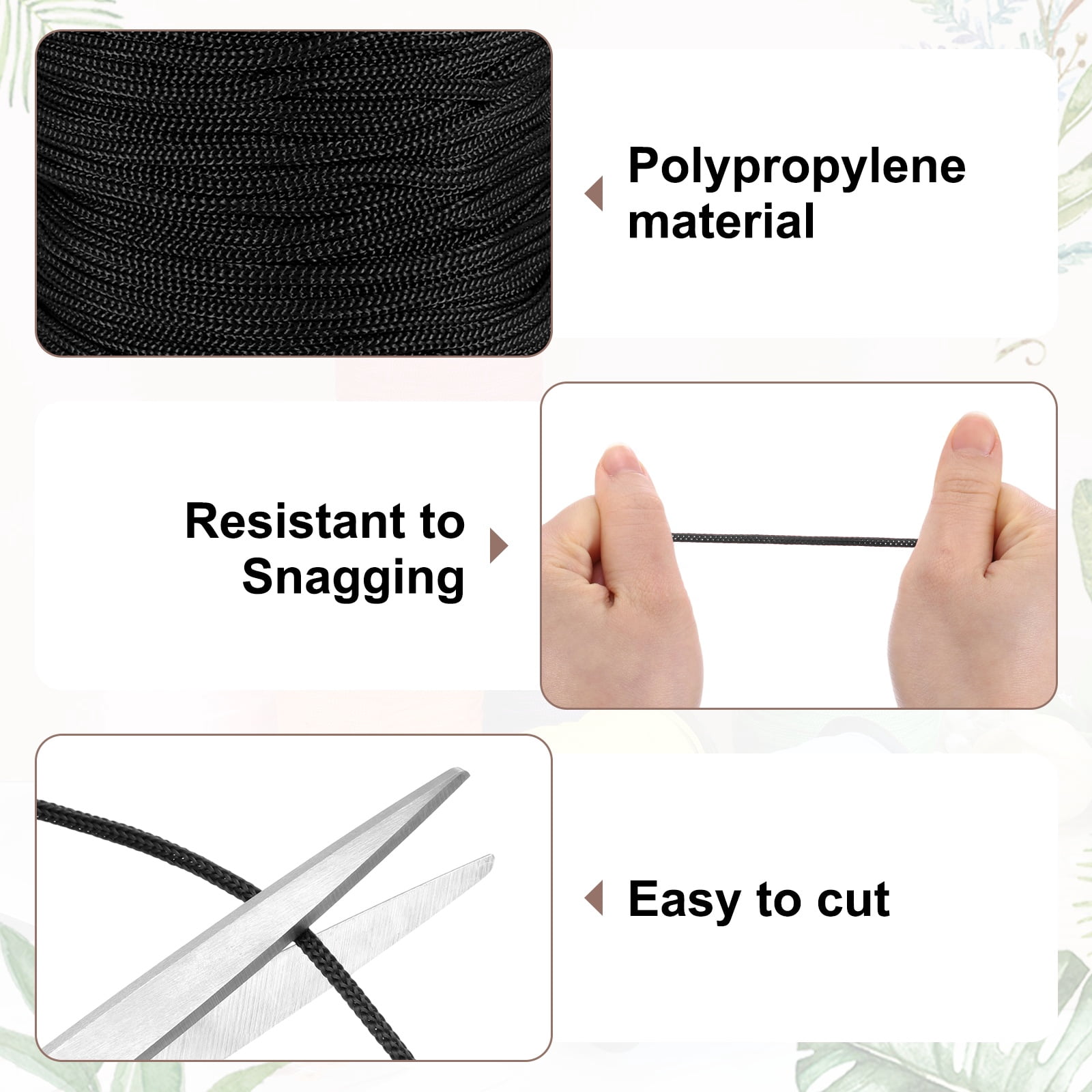 Uxcell 2 Pcs Polyester Macrame Cord, 3mm x 131 Yards Polypropylene Crochet Braided Rope Macrame Yarn for Wall Hangings Bag Craft Knitting, Black