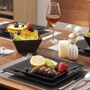 TP 12-Piece Classic Square Melamine Dinnerware Set, Plates and Bowls Set, Service for 4, Black