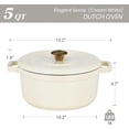 thumbnail image 3 of Overmont Enameled Cast Iron Dutch Oven - 5QT Pot with Lid Cookbook & Cotton Potholders - Heavy-Duty Cookware for Braising, Stews, Roasting, Bread Baking Cream white, 3 of 9