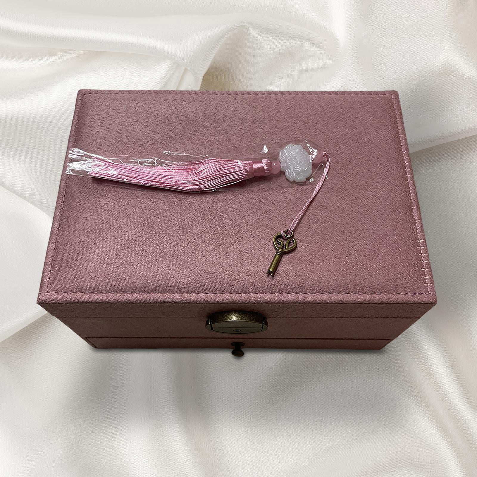 FVDPWYE Jewelry Box Storage Case Gift Earrings Holder Suede with Tassel Lock Organizer Pink