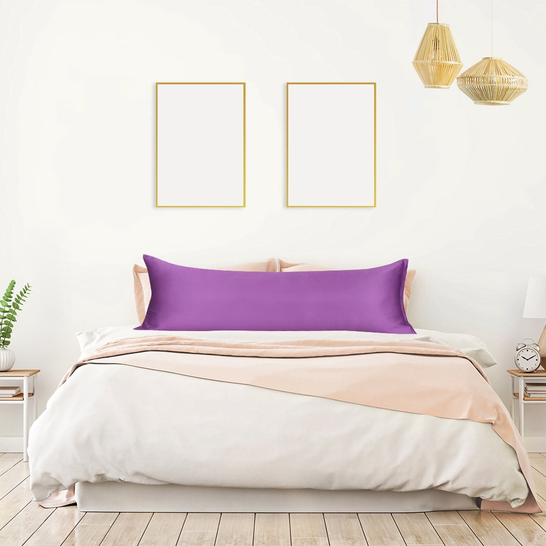 Unique Bargains Silky Satin Zippered Body Pillow Cover, 21" x 60", Purple