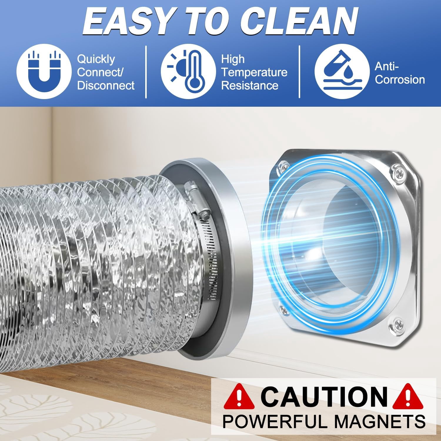 4 Inch Magnetic Dryer Vent Connector Kit Quick Connect Dryer Hose Coupling with Flexible Duct Clamps Dryer Vent Replacement Parts for Tight Spaces Easy Cleaning