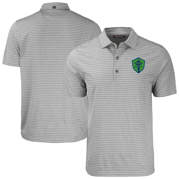 Men's-Cutter & Buck  Heather Gray Seattle Sounders FC Forge Eco Heather Stripe Stretch Recycled Polo