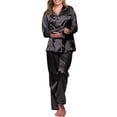 thumbnail image 2 of Alitao Womens Pajama Sets Lounge Sets Pajamas For Women Set Long Sleeve Button Up Sleepwear Soft Lightweight Comfy Long Pants Loungewear Silk Pajamas Two Piece Sets Black L, 2 of 6