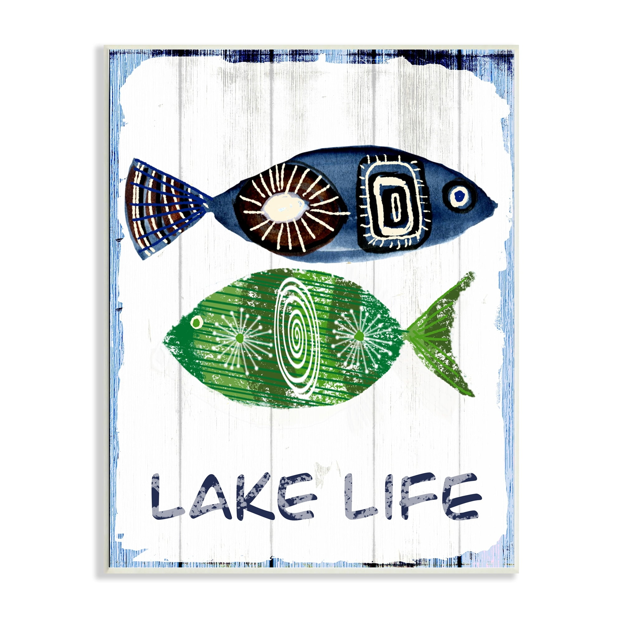 Stupell Industries Lake Life Weathered Fish Shapes Pattern Motif Wood Wall Art, 13 x 19, Design by Jadei Graphics