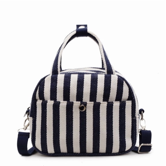 Women Canvas Striped Shoulder Bag Underarm Purse Large Capacity Crossbody Bag Hobo Handbag for Daily Travel Work (Blue)