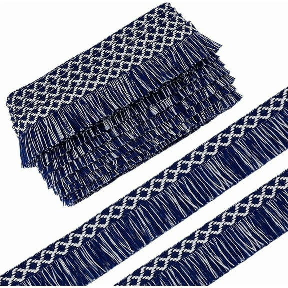 9 Yards Blue White Tassel Trim 1.46 Inch(37mm) Sewing Fringe Trim Embroidery Tassel Ribbon Fringe Ribbon
