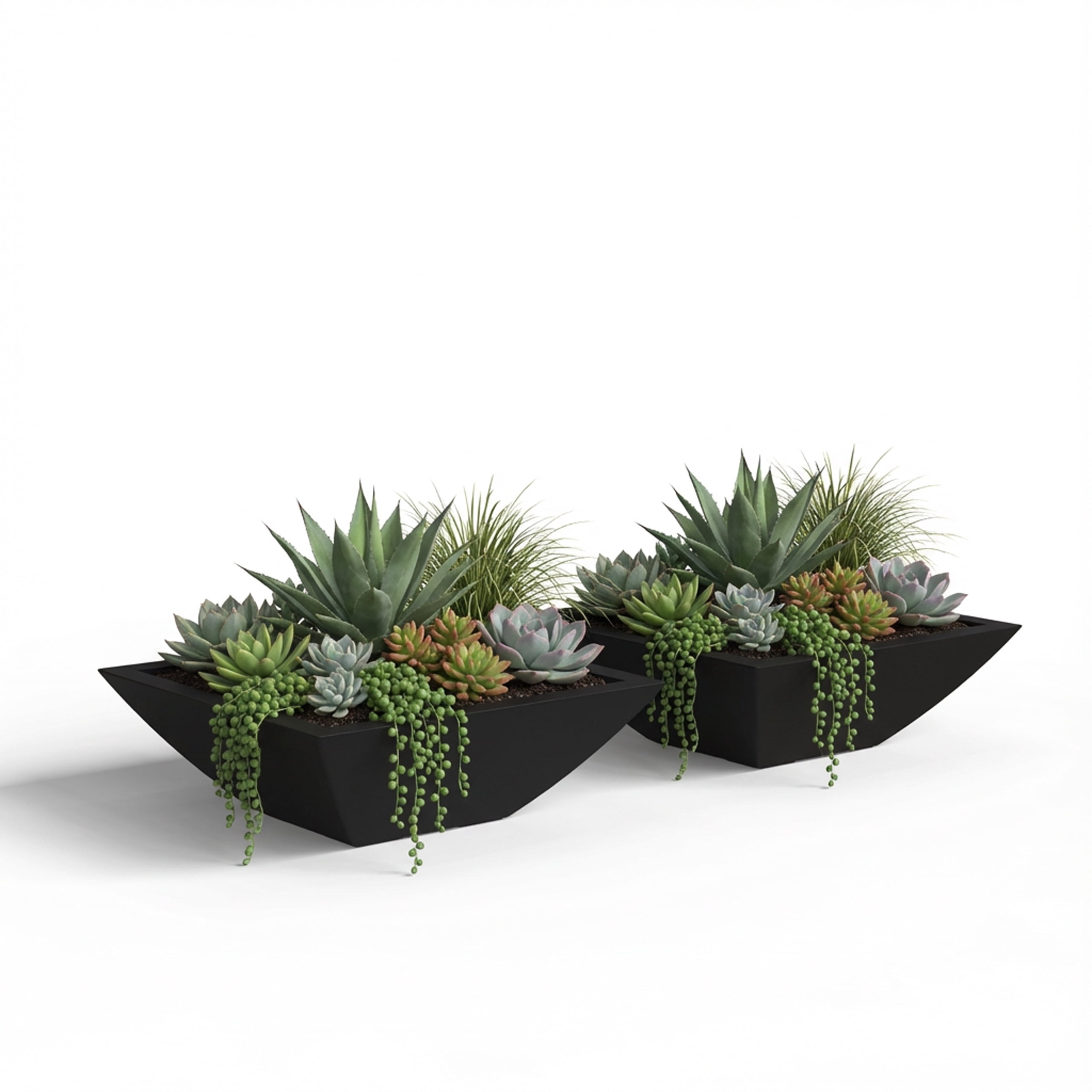 Mayne Evolve 20" x 20" x 7" Square Black Plastic Planter, 2-Pack