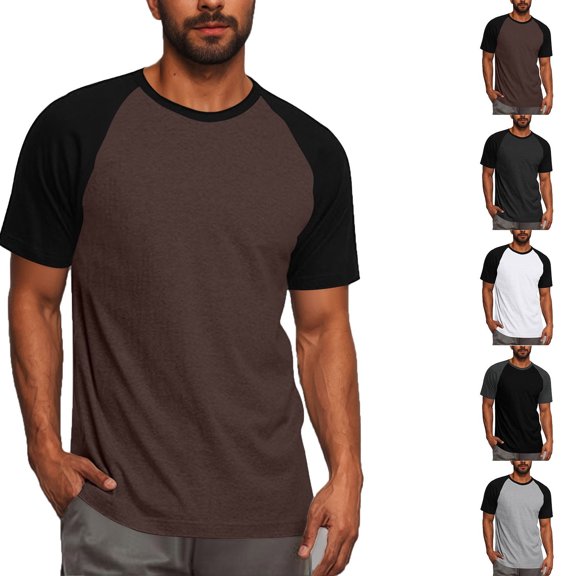 Smsaxvxz Mens Color Block Mesh Raglan T Shirts Lightweight Short Sleeve Crew Neck Summer Comfy Classic Breathable Casual Loungewear Basic Active Tops Brown L