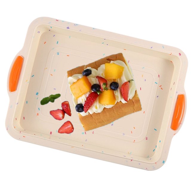 YOPTOP Non Stick Silicone Brownie Baking Pan With Handles - Steel Frame Inside Rectangular Cookie Baking Sheet/Jelly Roll Tray Set Nonstick Cleaned in Dishwasher 13x9 in - Color,color