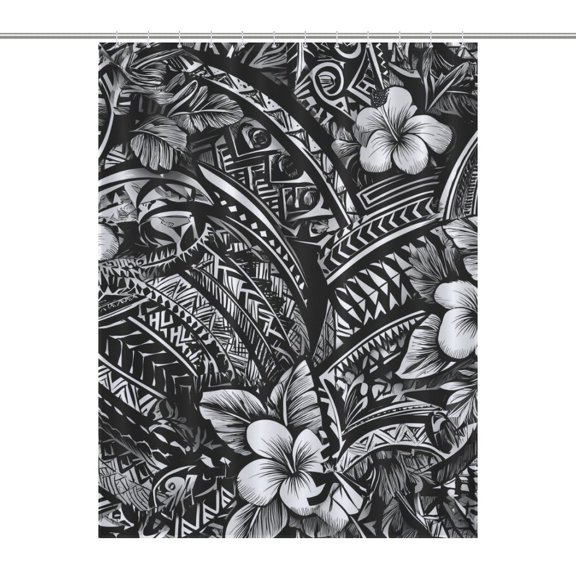 Black And White Floral Tribal Pattern Shower Curtains - Bath Shower Curtain Set with 12 Hooks for Adults Kids Bathroom Decor Accessories