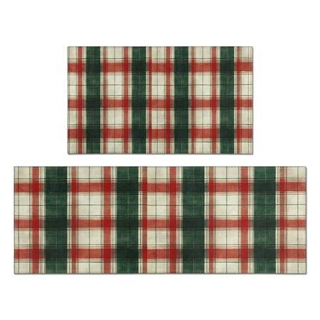 

2 Piece Christmas Plaid Kitchen Rug Sets Merry Christmas ( Kitchen Runner Anti Fatigue Kitchen Floor Matfor Outdoor Bedroom (47x17+30x17 inches)