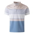 thumbnail image 3 of Telankuip Mens Striped Color Blocking Polo Shirts Summer Lightweight Quick-Dry Short Sleeve Casual Collared T Shirts with Pocket Stretch Slim Fitted Quarter Button Sports Tee 3-Blue XXXL, 3 of 4