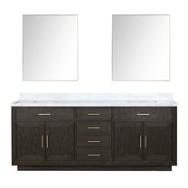 Shelter 84 in W x 22 in D Brown Oak Double Bath Vanity, Carrara Marble Top and 36 in Mirrors