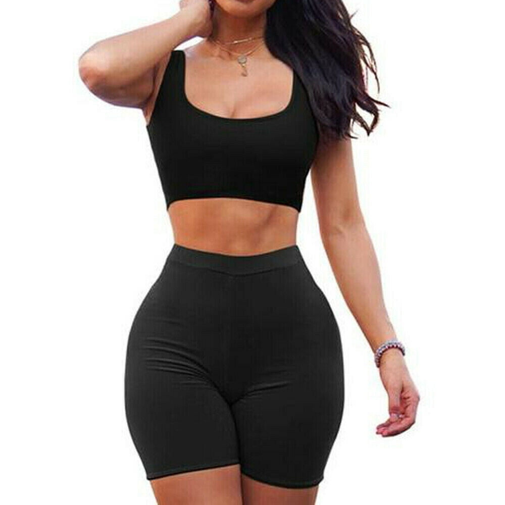 Details about   Women's 2 Piece Workout Crop Top Shorts Yoga Fitness Gym Running Athletic Set 