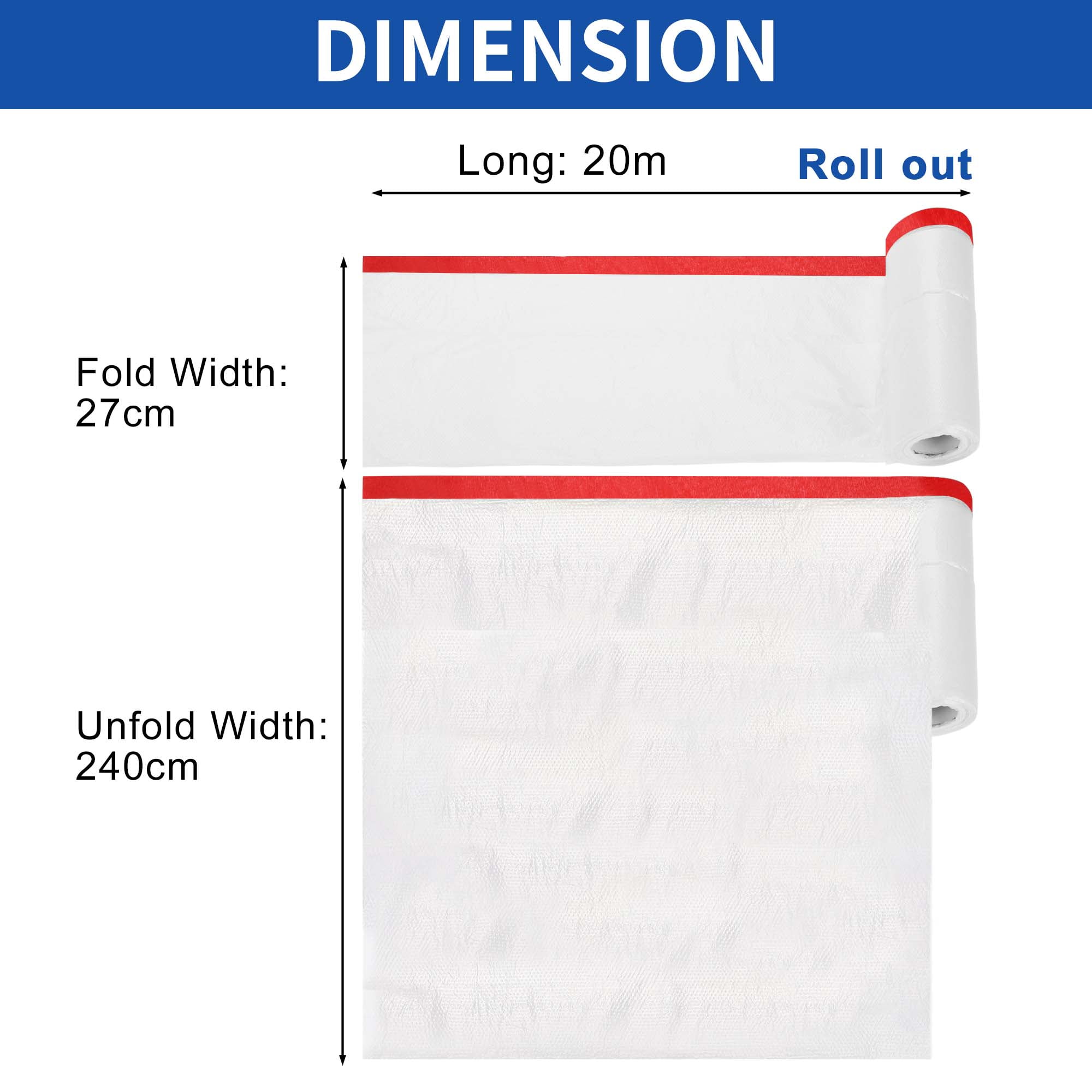 Unique Bargains Masking Paper with Tape 2000x240cm/65.62ftx94.49" 3 Pcs Pre-Taped Paper Film Kit White Red PE Film Paper