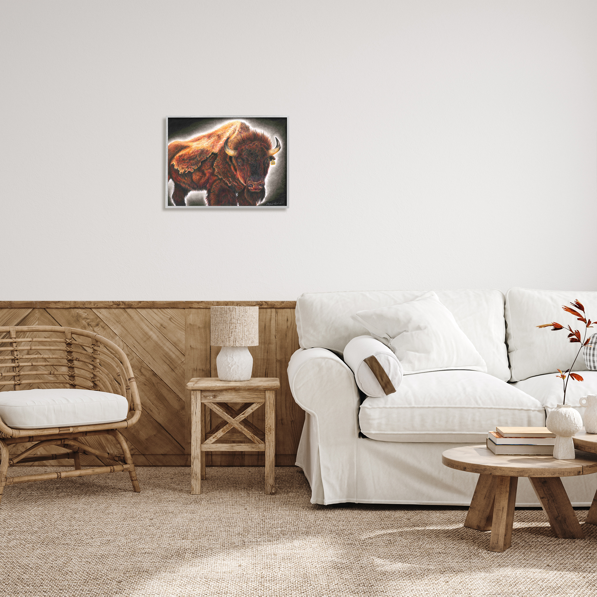 Stupell Indtries Tagged Bison Cattle Rtic Southwestern Animal Big Horns,20 x 16,Design by Andrea Kochish