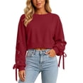 thumbnail image 6 of Zynoxe Lace-Up Eyelet Sleeves Sweatshirts for Women Fashion Drop Shoulder Stretch Cuffs Crewneck Sweatshirts Casual Versatile Solid Color Cropped Long Sleeve Tops for Women 2XL, 6 of 9