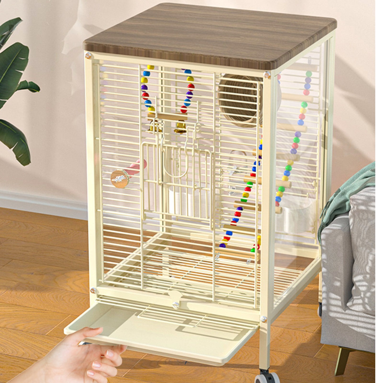 Large Bird Cage for Parrots, with Acrylic Doors & 4 Casters, Rolling Bird Cage with Acrylic Panel Birdcage Includes Perch/Feeder/Swing/Detachable Drawer with Bird Feeders