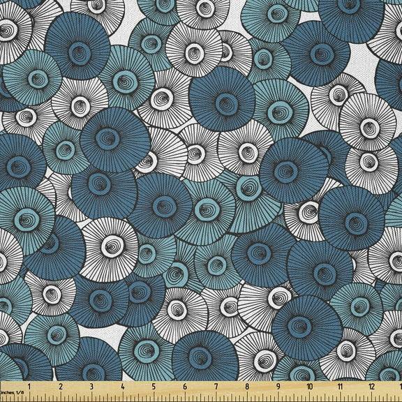 Ambesonne Botanical Fabric by the Yard Microfiber, Doodle with Streaks, 1 Yard, Petrol Blue Pale Taupe