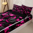 thumbnail image 3 of Homewish Pink Checkered Zipper Twin Comforter Sets with Fitted Sheet and 2 Pillowcases,Modern Aesthetic Art Zipper Bedding Set,Black Reversible,4pcs, 3 of 8