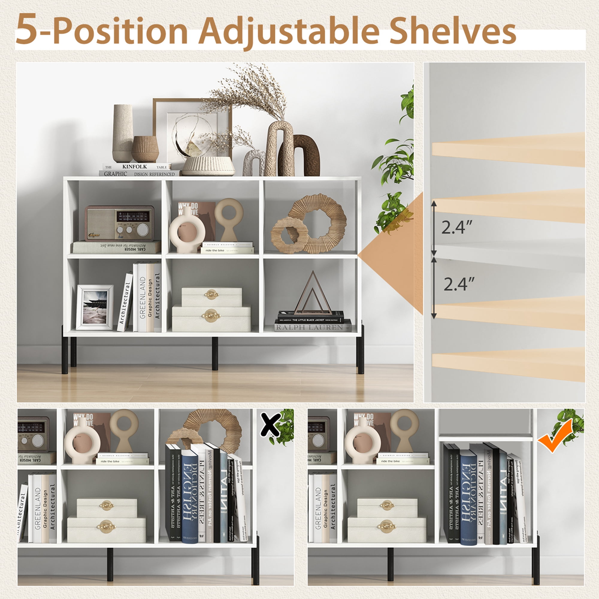 Costway 6 Cube Storage Shelf Organizer Bedroom Bookcase Square Cubby Cabinet White 47 x 14 x 31.5