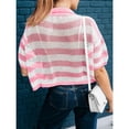 thumbnail image 5 of Women Summer Striped Crochet Cardigan Sweater Half Sleeve Button Up Top, 5 of 6