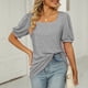 thumbnail image 3 of Camiseta casual para mujer Mangas cortas abullonadas Color puro Suelto Top de verano para uso diario Gris M, 3 of 7