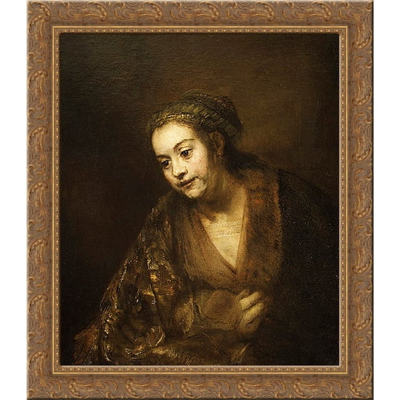 Portrait of Hendrickje Stoffels 20x20 Gold Ornate Wood Framed Canvas Art by Rembrandt