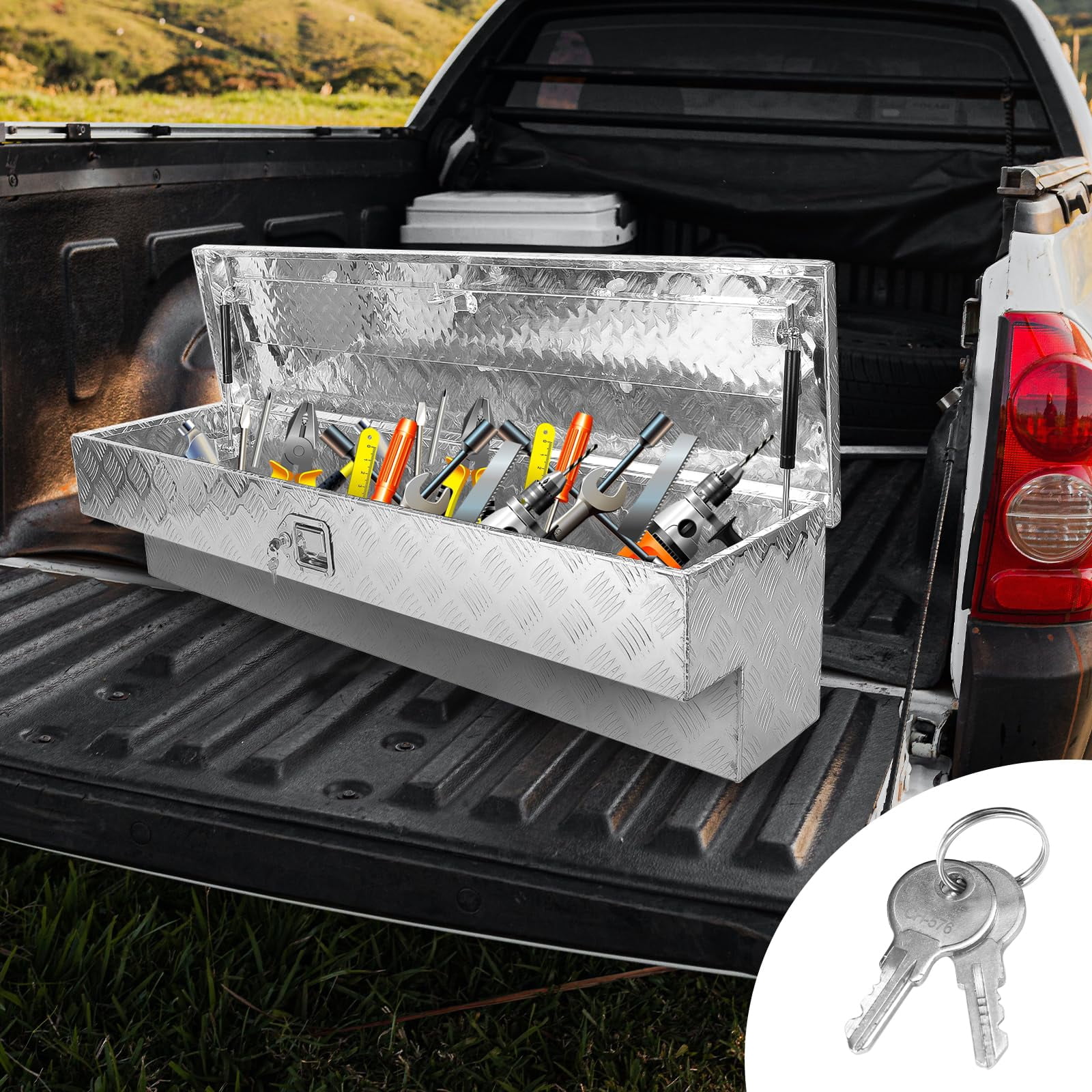 Confote 60 Inch Side Mount Tool Box with Paddle Latch Perfect for Pickup Trucks, Silver