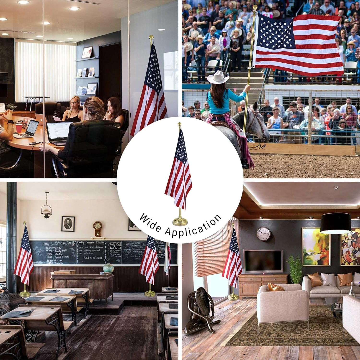 Yescom 6FT Telescoping Indoor Flag Pole Kit Aluminum Gold Pole Ball Topper with 3x5Ft Embroidered Stars US Flag & Base Stand Office