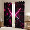 thumbnail image 2 of Erosebridal 3D Lightsaber Games Curtains for Living Room,Neon Lights BlackoutCurtains Set of 2 (52x63),Pink Geometry Gradient Grid Curtains and Drapes (52x63),Breathable Room Decor, 2 of 7