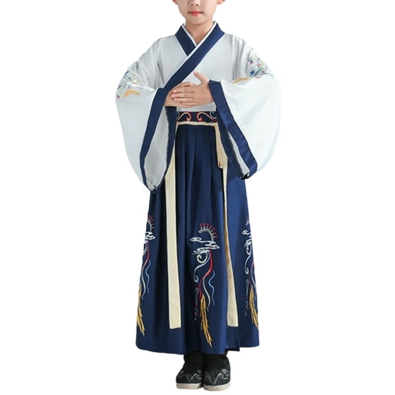 QHFBli Deluxe Hanfu Chinese Costume For Girls,Kids Tang Dynasty Traditional Floral Embroidery Princess Dress