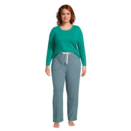 

Lands End Women s Plus Size Knit Pajama Set Long Sleeve T-Shirt and Pants