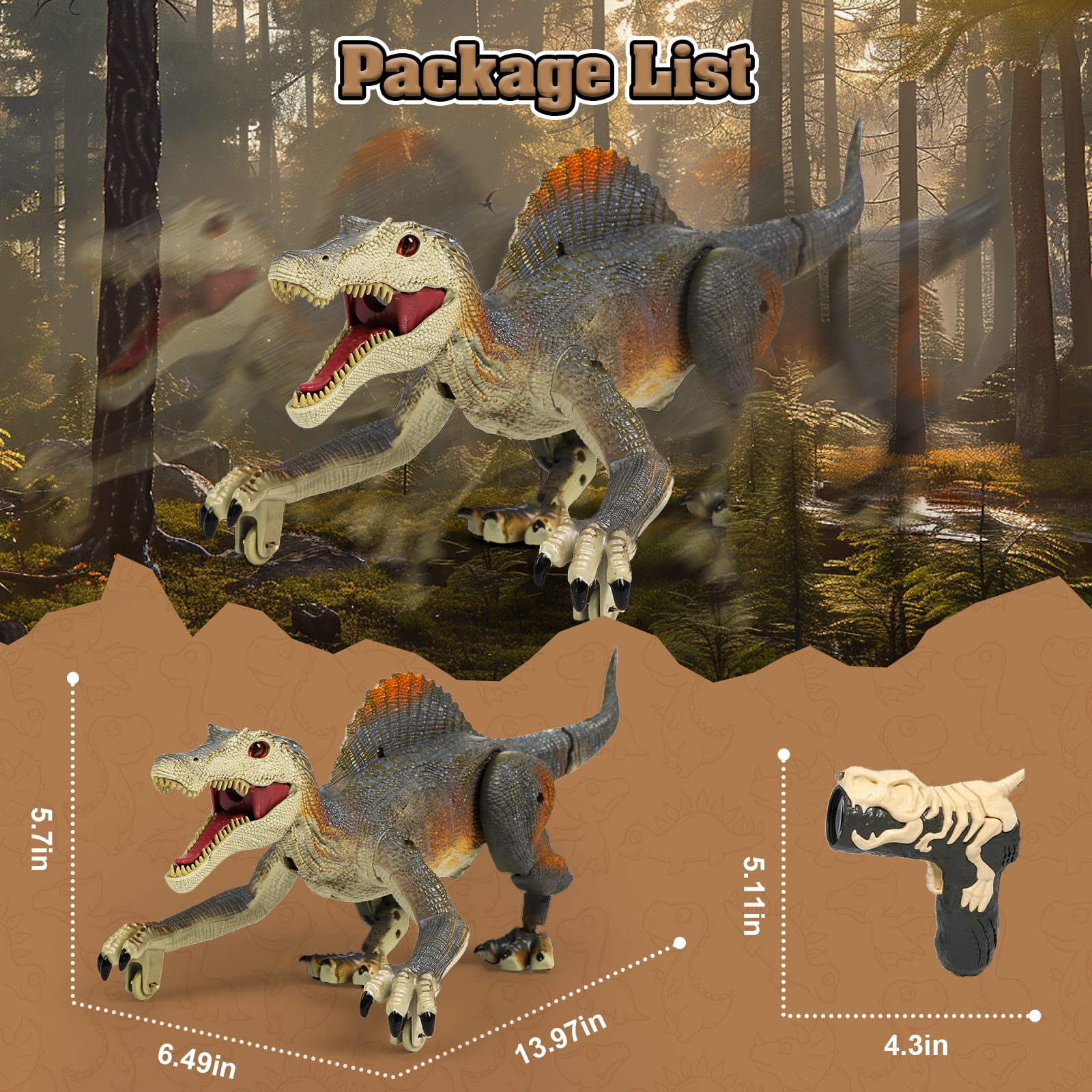 HopeRock Remote Control Dinosaur Toys for Boys 3-12 Year, Light Chasing Walking RC Spinosaurus Robot with Spraying and Roaring for Kids, Dinosaur Toys Birthday Gifts for Boys and Girl.
