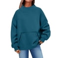 thumbnail image 3 of Mock Neck Sweatshirt for Women Sweater Tops Fall Fashion Must Haves Tunic Tops Pullover Turtleneck Long Sleeve Casual Oversized Sweatshirts Slouchy Preppy Sweat Shirt Baggy with Pockets Dark blue, 3 of 5