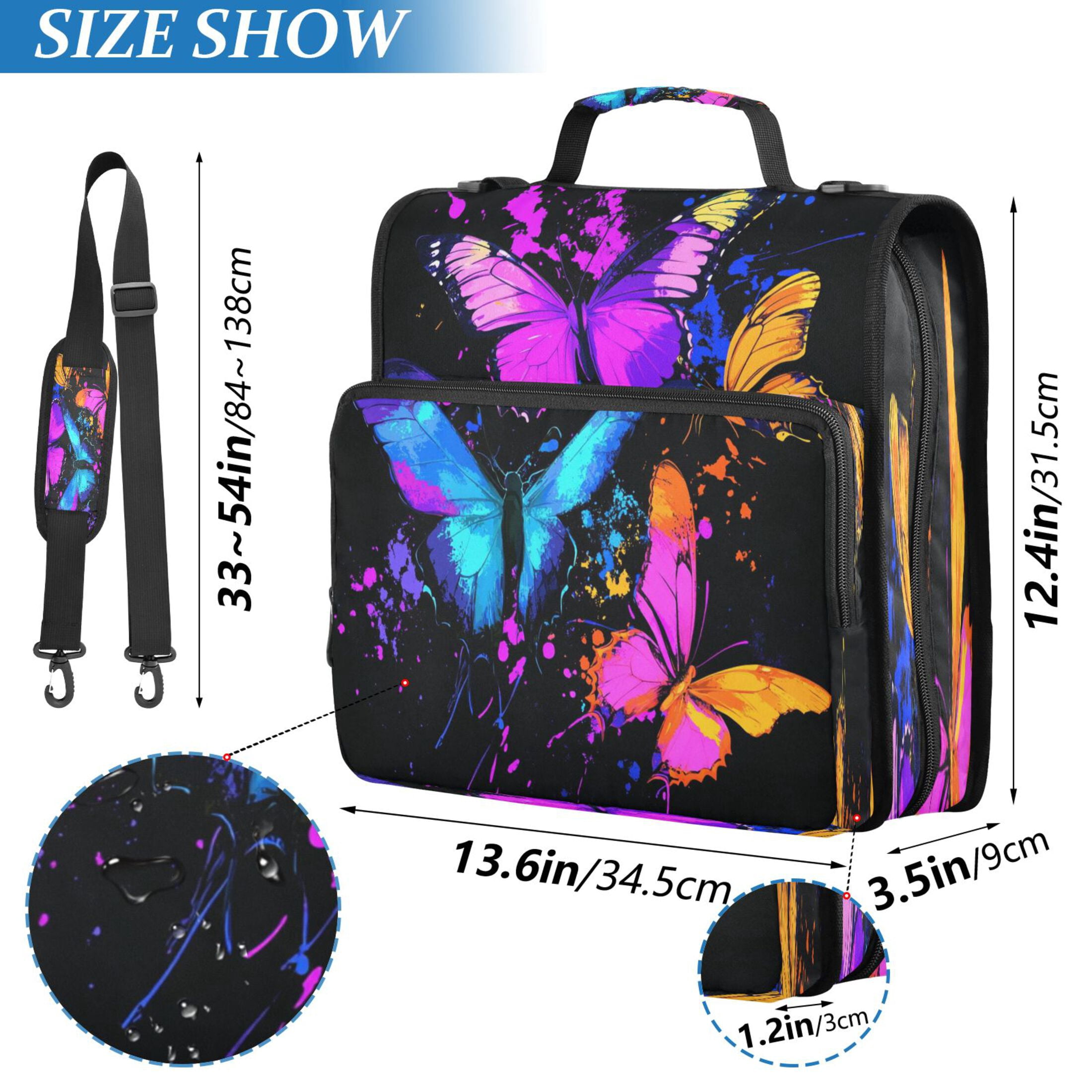 DIXRUYEE Zipper Binder trapper keeper Documents Organized Design Colorful Butterfly Symphony Printed