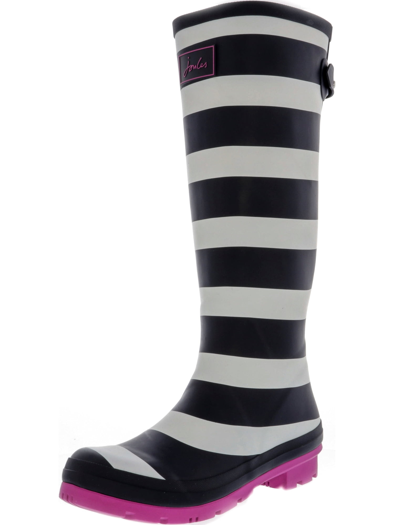 Joules Women's Welly Print Navy Wide Stripe KneeHigh Rubber Rain Boot
