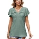 thumbnail image 4 of Blusa de manga con volantes Top plisado con cuello en V Color liso Blusa ajustada de manga corta Camisa para mujer Mujer Verde XL, 4 of 6