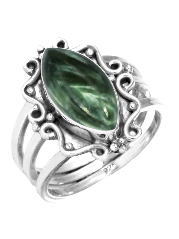 Natural Seraphinite Women Jewelry 925 Sterling Silver Ring