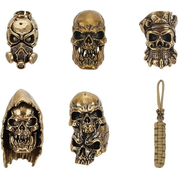 5Pcs 5 Styles Head European Beads Metal Paracord Beads Knife Lanyard Beads Gold Beads Large Hole Beads Loose Spacer for Jewelry Making Hole 4-5.5mm Golden