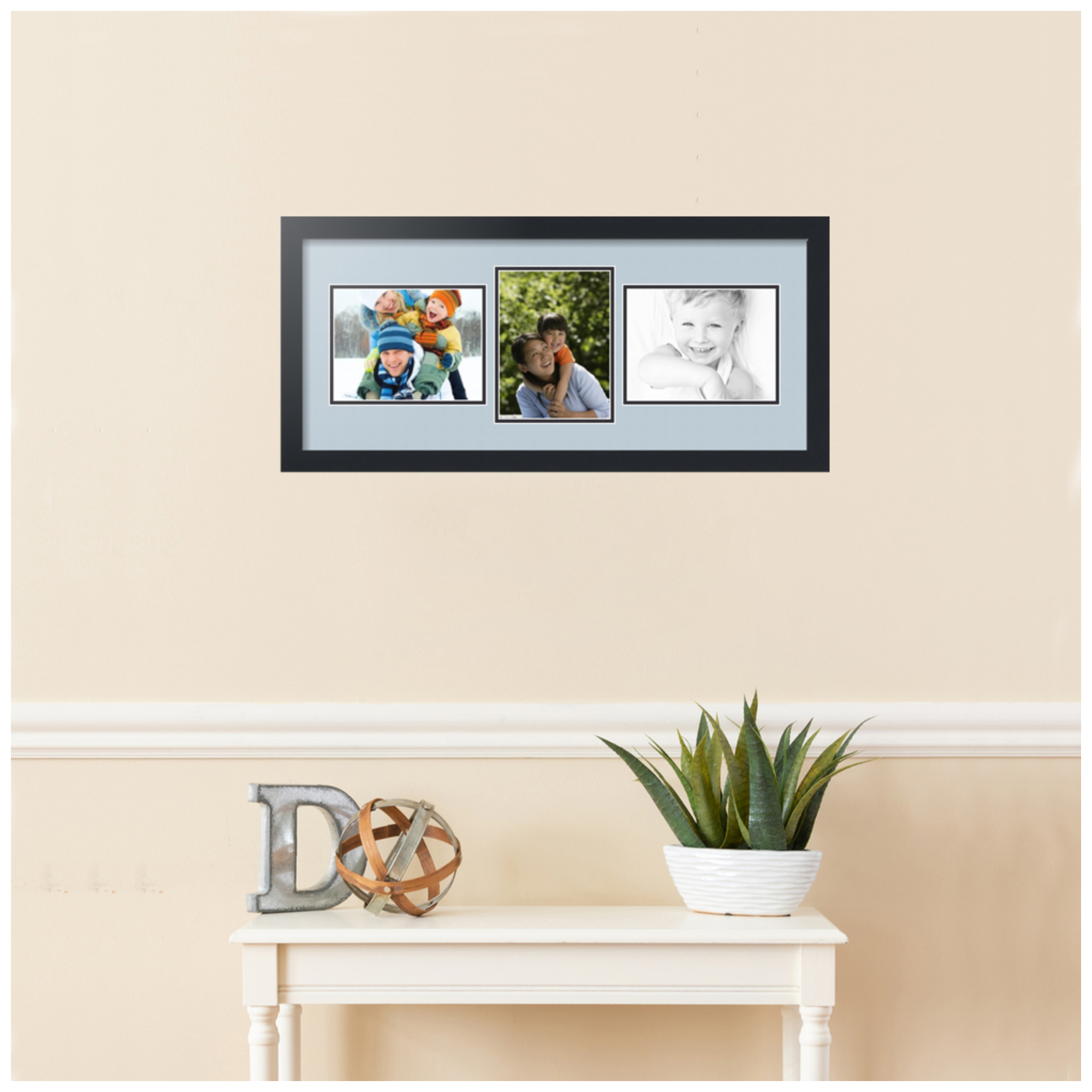 ArtToFrames Collage Photo Picture Frame with 3 - 6x8" Openings, Framed in Black with Baby Blue and Black Mats (CDM-3926-809)