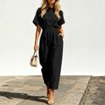 thumbnail image 7 of Women's Short Sleeve Casual Jumpsuit with Elastic Waist Pockets Summer Lightweight Solid Color Crew Neck Straight Leg One Piece Romper, 7 of 7
